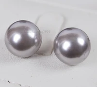 free shipping 10mm grey south sea shell pearl silver stud earrings aaa