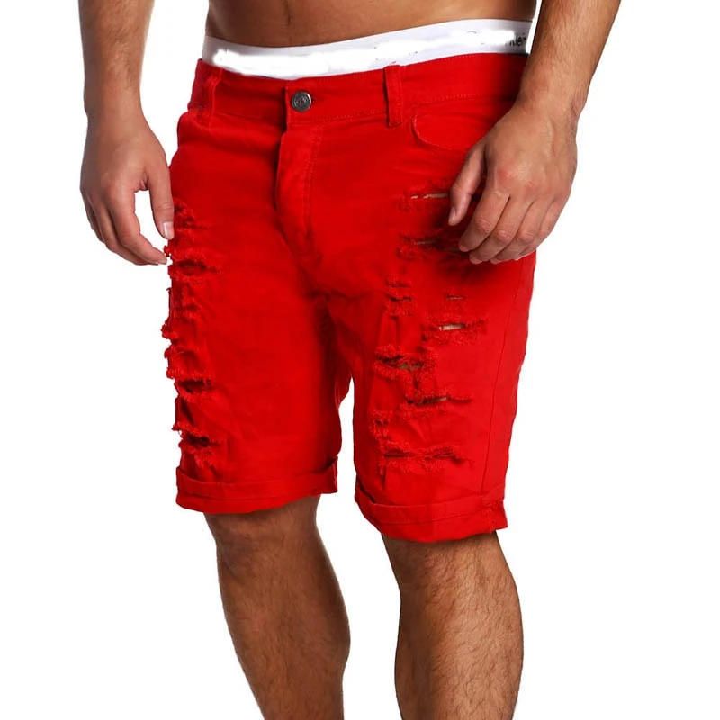 Мужские зауженные модельные прямые джинсовые брюки на молнии рваные джинсы до