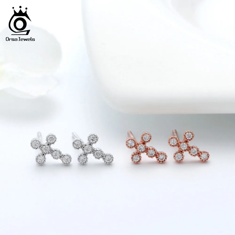ORSA JEWELS, серьги-гвоздики с крестом для женщин, 925 пробы, серебро, 6 шт., AAA, Ослепительный CZ, рок стиль, женские Клубные вечерние ювелирные изделия, SE106