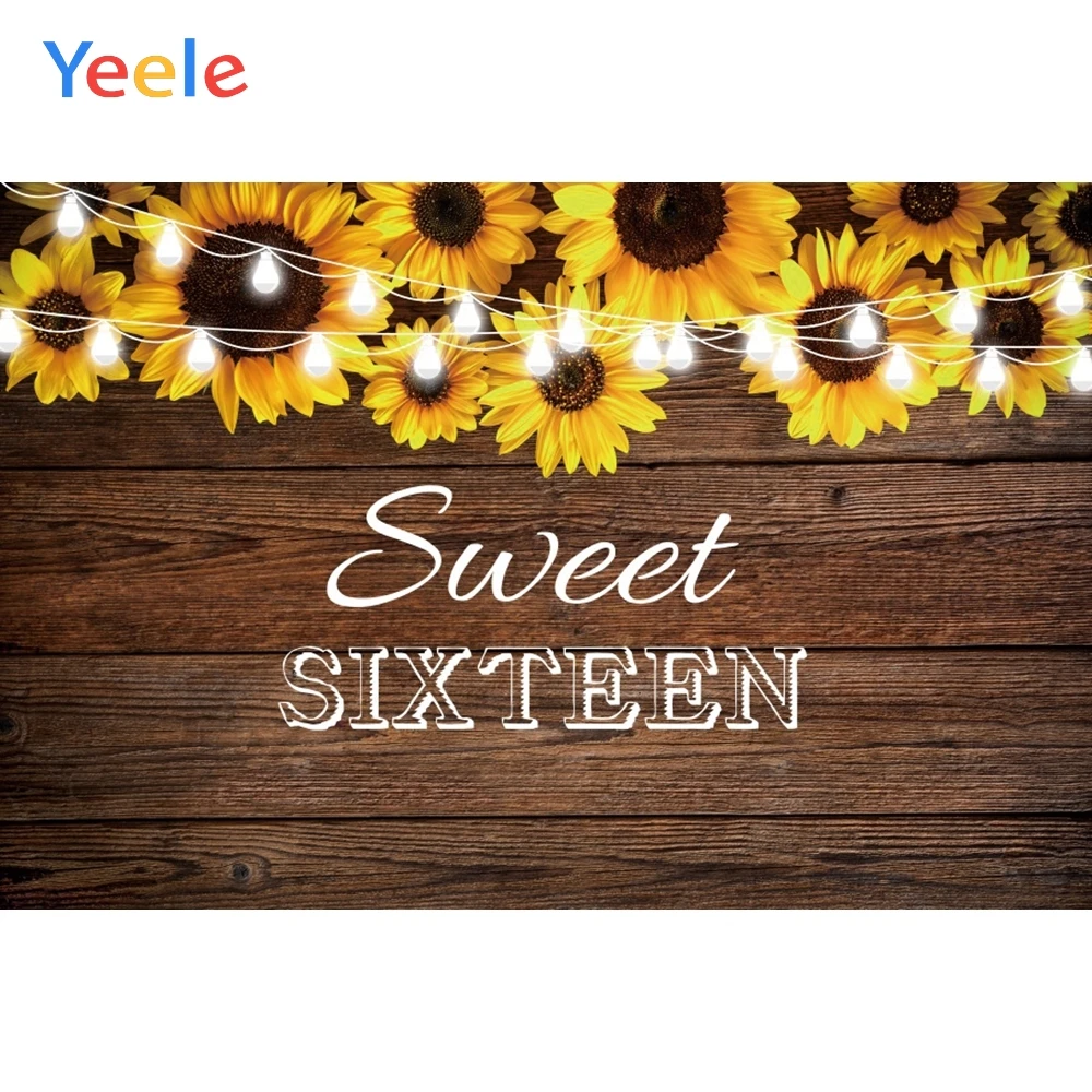 

Yeele Wooden Board Sunflower Light Party Deco Birthday Photography Background Photographic Customized Backdrops for Photo Studio