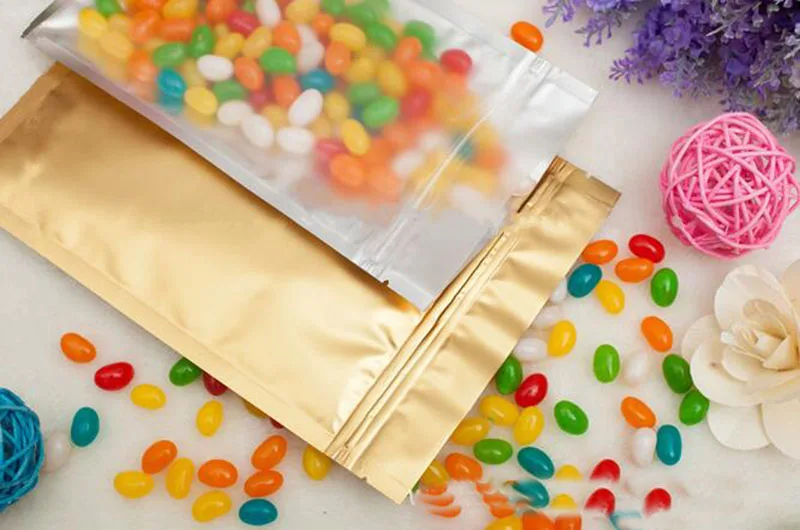 100pcs 14*20cm Gol /Clear Zipper Plastic Packing Bag Self Seal Zip Lock Packaging Hang Hole Pouch bag |
