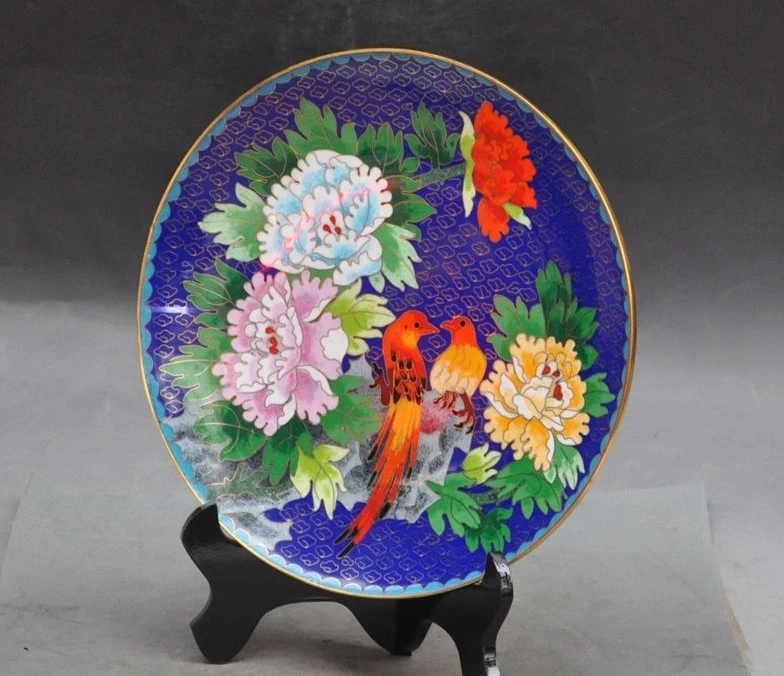 12 &quotСтарый Китай династии дворец бронзовые Перегородчатые Цветочные птицы Lucky Art