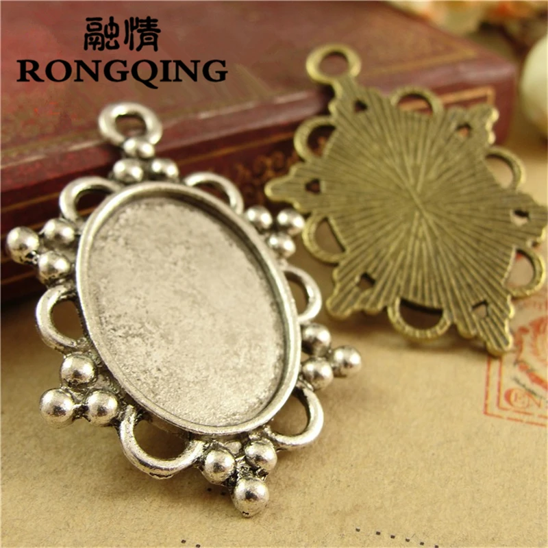 

RONGQING 25*18MM 30pcs/lot ball Retro Necklace Tray Cabochon Base Setting DIY Accessories Wholesale Craft