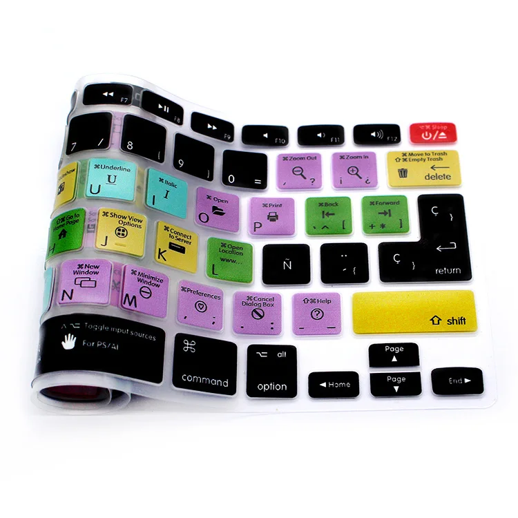 For Mac OSX Spanish Shortcuts Function Silicone Keyboard Cover Protector Keypad Skin Air Pro Retina 13&quot15&quot17&quot EU/US |