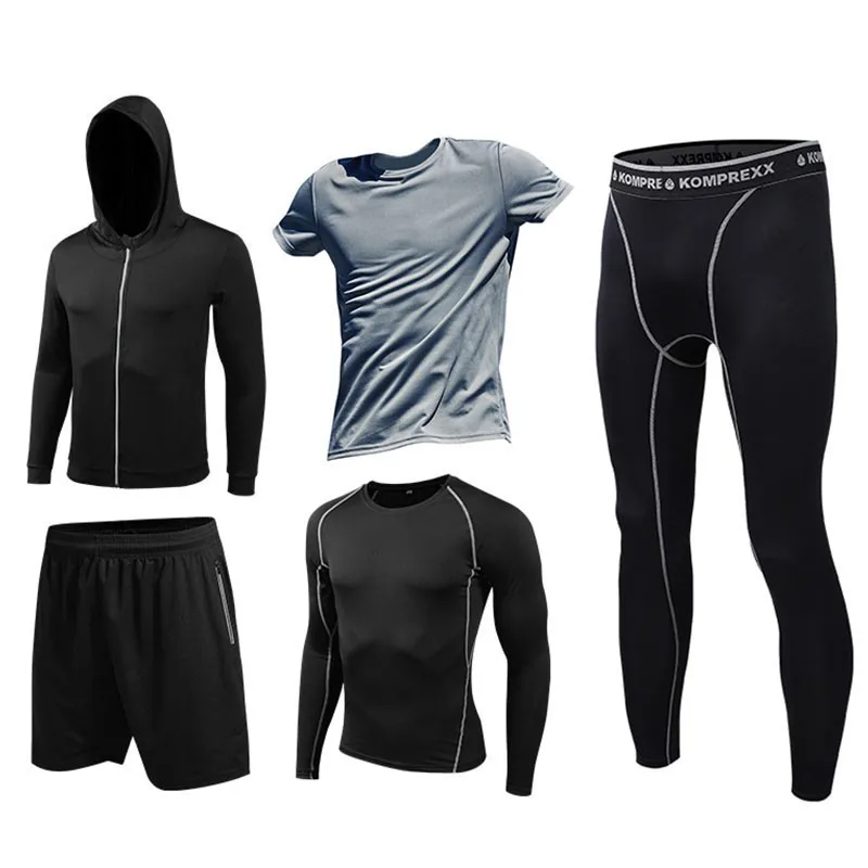 Men sportswear-GRA5 Мужской комплект для бега, черный, серый, белый цвет, тренировочная одежда для мужчин, эластичный рефлективный тренировочный костюм, дышащая тренировочная Спортивная одежда для бега - Цвет: Men sportswear-GRA5