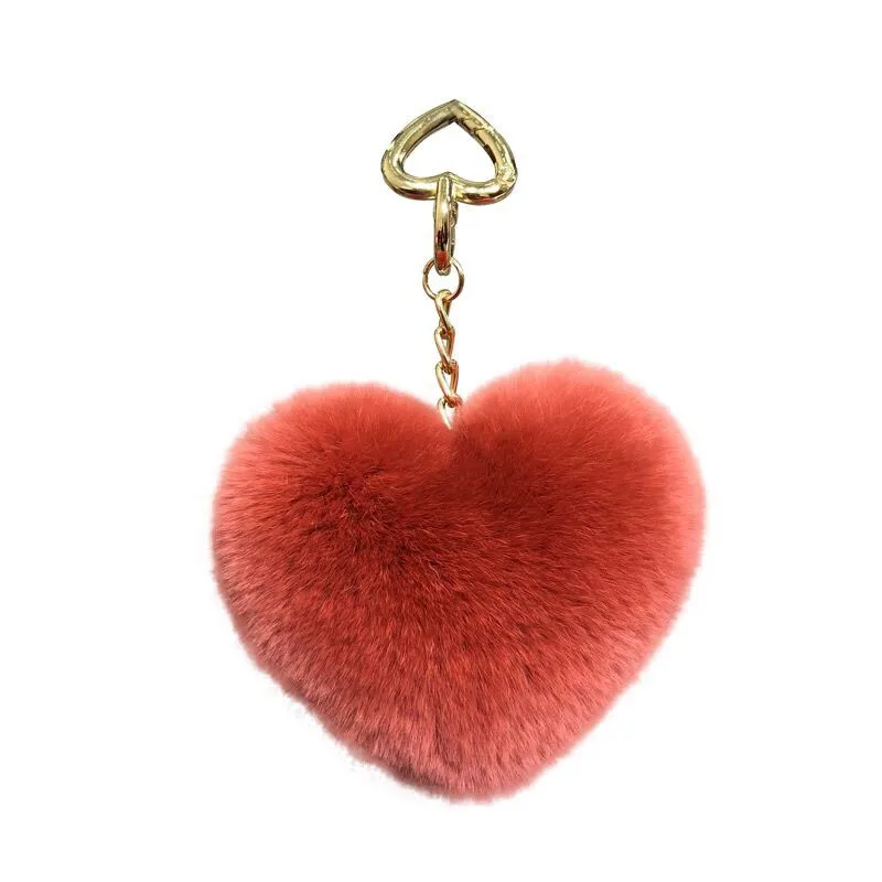Брелок для ключей Corazon del melocoton Rex conejo pelo bola llavero amor felpa hebilla adornos en forma de corazon clave coche
