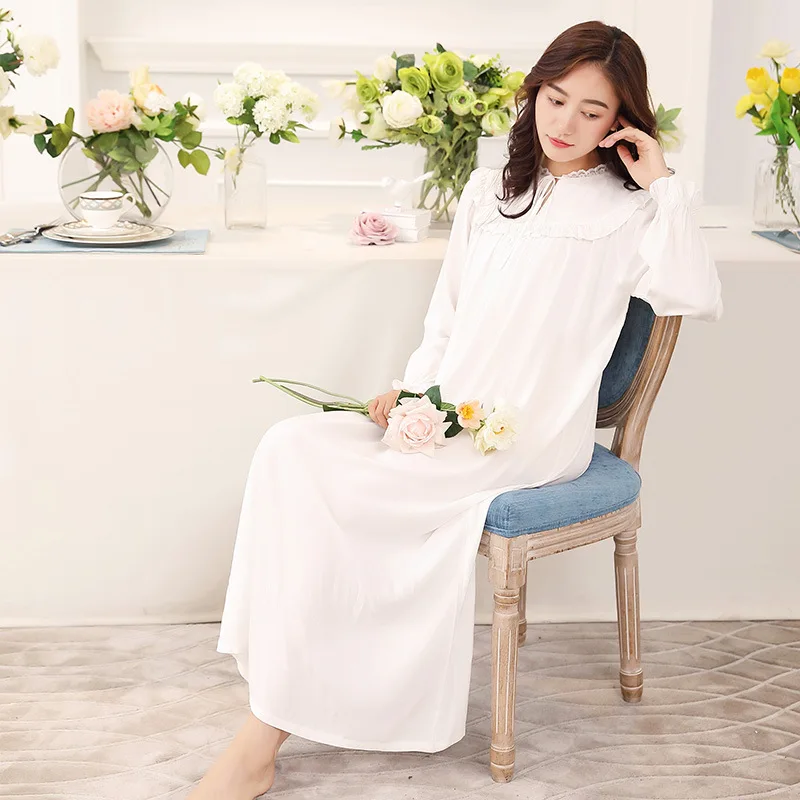 Женское милое платье принцессы дворцового стиля тонкая хлопковая ночная рубашка