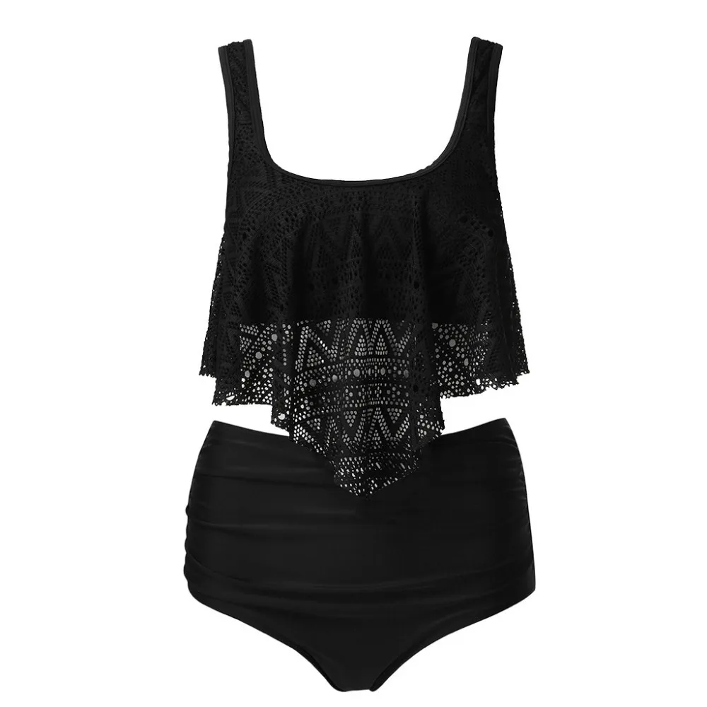 Женский комплект бикини большого размера однотонный купальник с оборками и