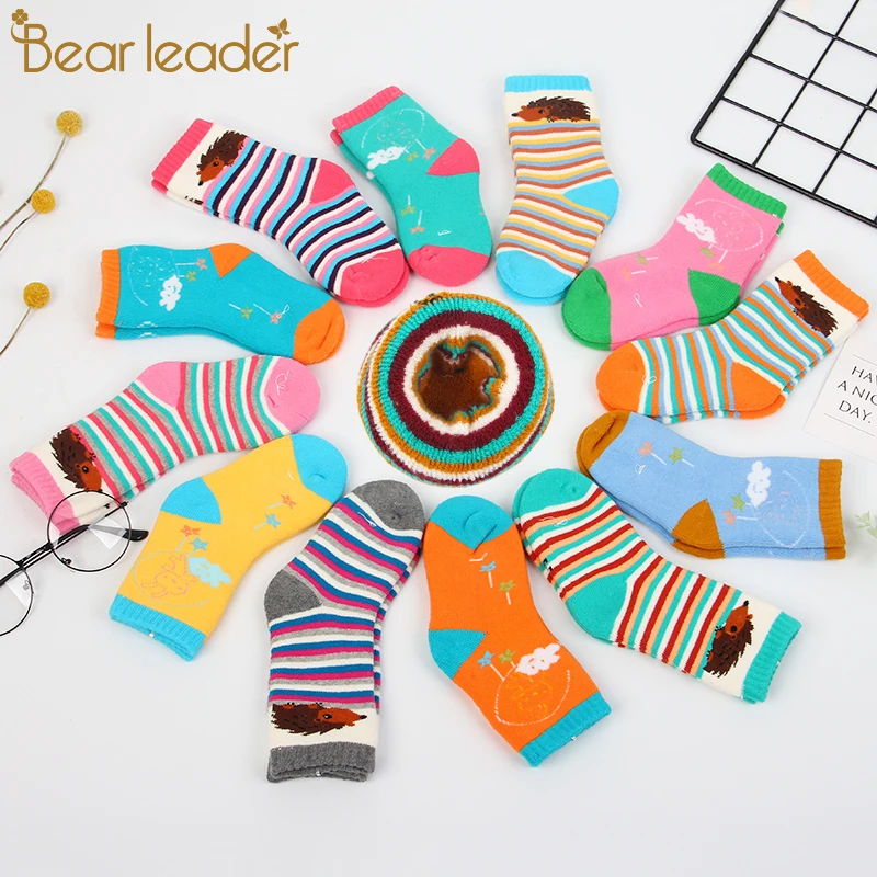 Bear Leader/зимние толстые теплые шерстяные носки в полоску для маленьких девочек и
