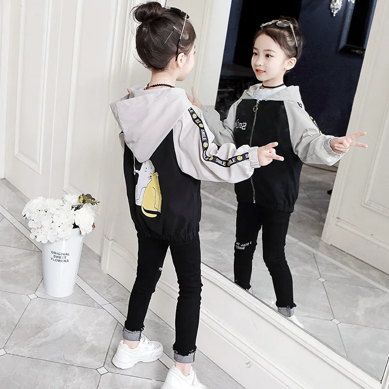 

Boys Girls Jacket Coat Spring Autumn Outwear Sports Waterproof Windproof Hooded Windbreaker Child Cartoon Jacket Kids Coat 3-12Y