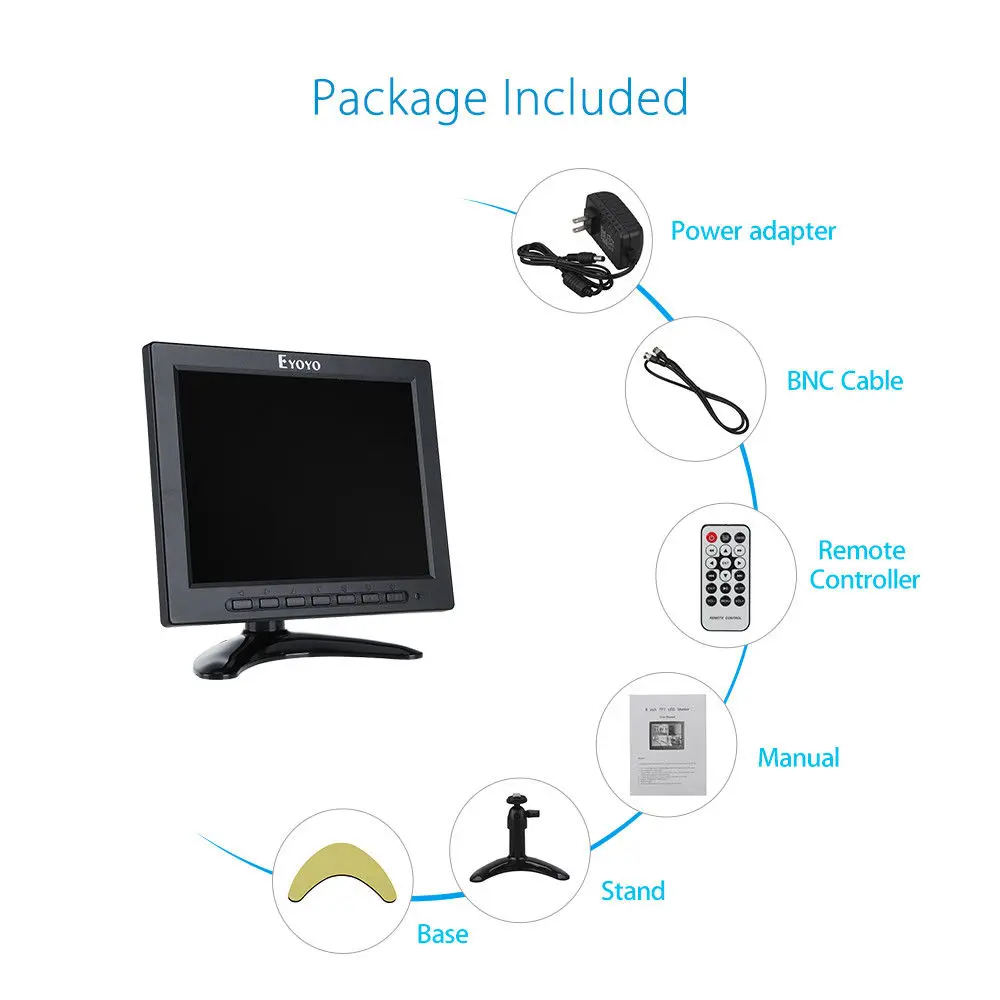 EYOYO 8 &quotдюймовый TFT светодиодный Аудио Видео VGA HDMl BNC HD монитор 4:3 экран для DVR PC