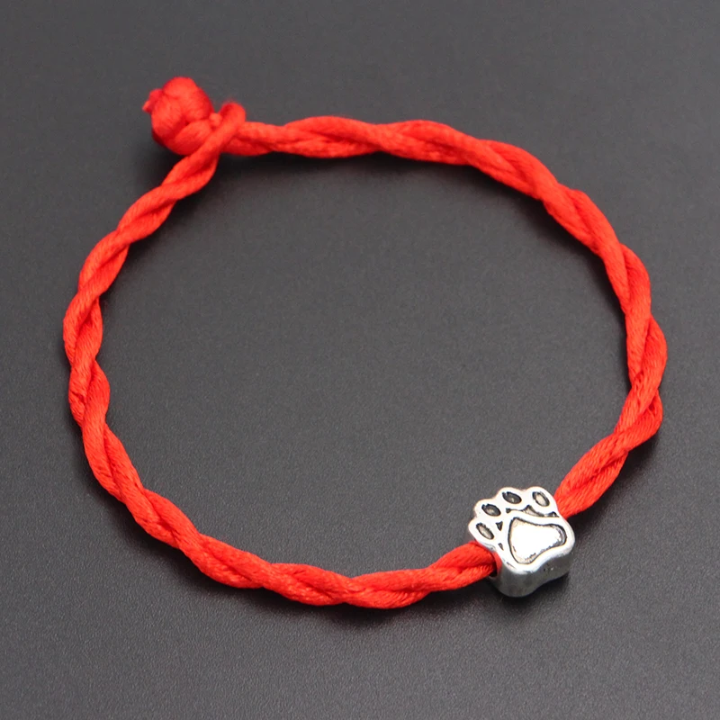 Red Новинка, собачьи лапы, бусины 4 мм, Красная Нить, браслет на веревке, красный, ручной работы, Канатный браслет с подвесками для женщин и мужчин, ювелирное изделие - Окраска металла: Red