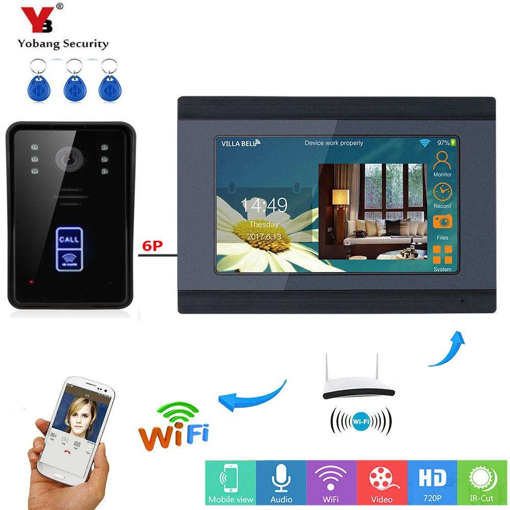 Yobang безопасности приложение управление RFID камера доступа 7 дюймов монитор Wifi