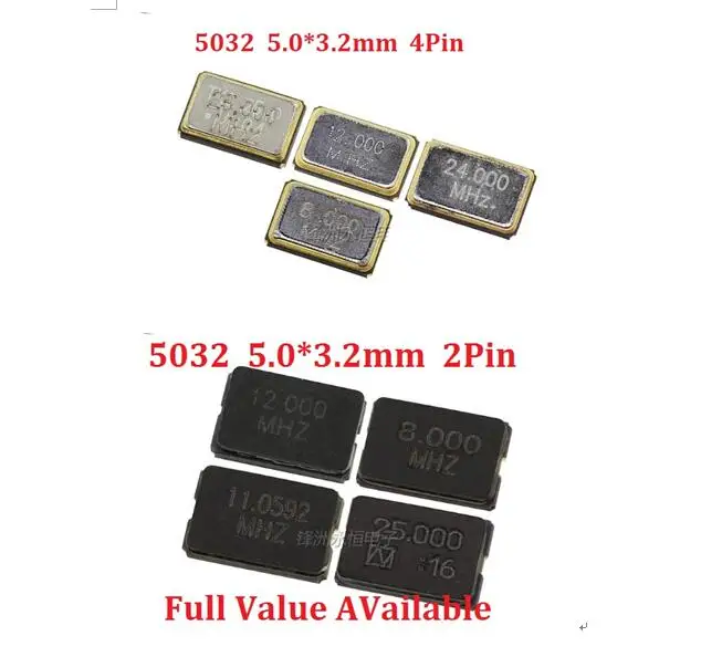 10 шт. 5032 2PIN пассивный кристаллический осциллятор SMD 8 МГц 11 0592 12 16 20 24 25 27 4Pin