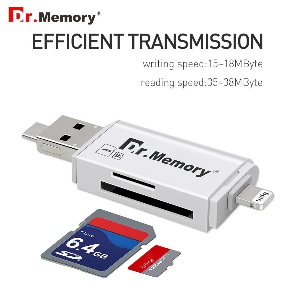

Dr.Memory 3 in 1 Memory Card Reader For Lightning/Micro/USB 2.0 Micro SD Card/TF Card OTG Reader For iPad/iPhone Card Adapter