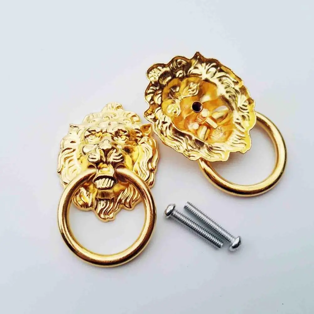 golden Античная латунь бронзовая Львиная голова форма одно отверстие Ювелирный сундук ящик шкаф буфет комод ручка выдвижная ручка кольцо 4 цвета - Цвет: golden