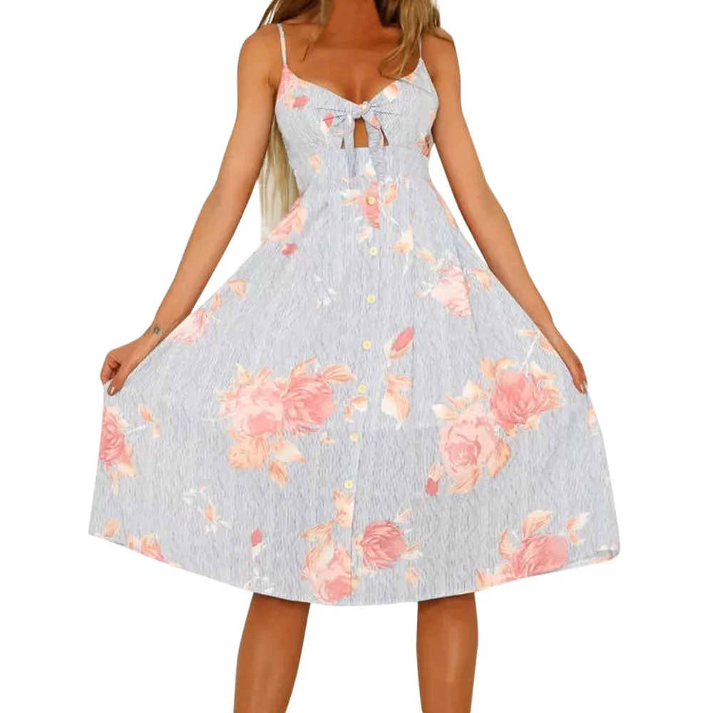 Женское пляжное платье без рукавов с открытой спиной Senhoras vestido estampado Drop Shopping Wd4