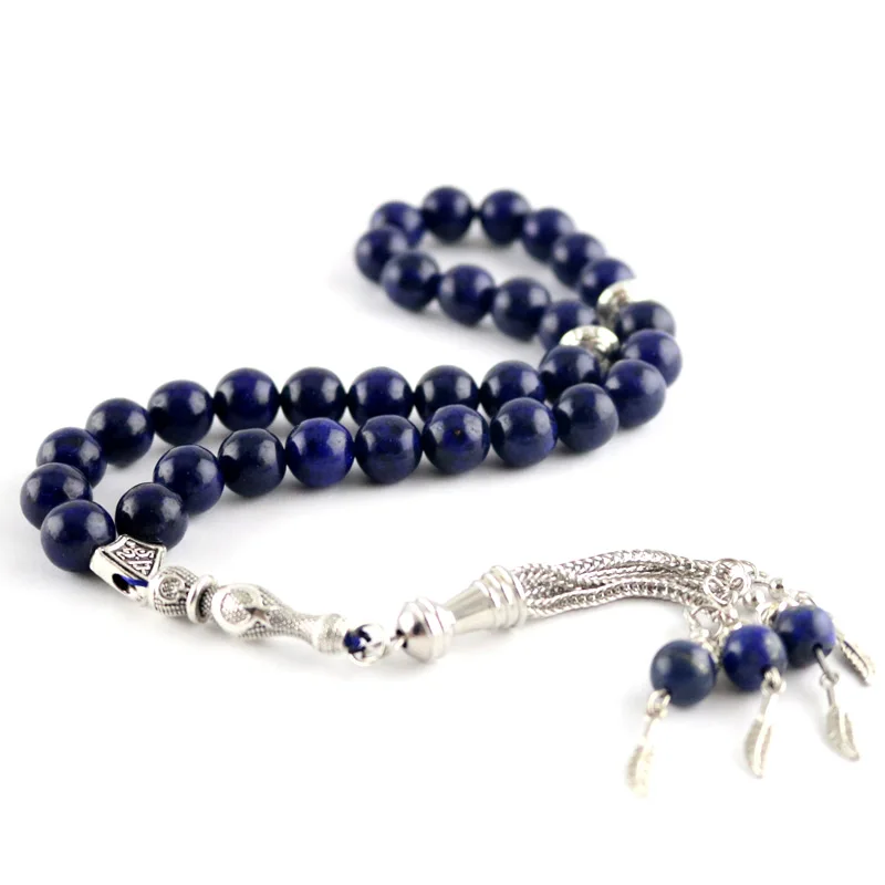 

lapis lazuli Beads 33 Islamic Rosary Muslim Tasbih Allah Moon Element Beaded Bracelet Tassel Pendant Round Ornament Tassbeeh