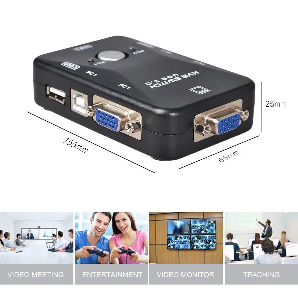 KVM переключатель 2 порта ПК монитор переключатели с USB кабелями VGA для