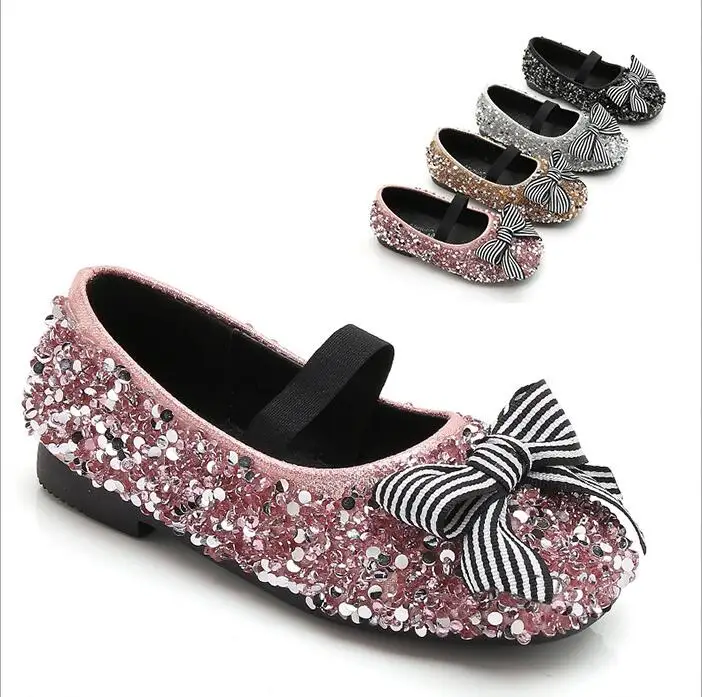 

Girls leather shoes princess show shoe 2019 autumn single baby peas rhinestone flat girls dance shoes for kids baby Footwear