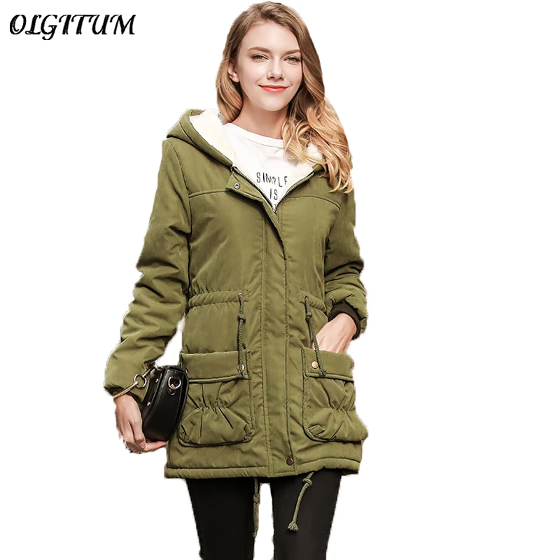 

New 2019 Winter Jacket Women Coats Medium Long Hooded Jacket Thicken Warm Big Pocket Solid Color Padded Female Parka 5 Colors