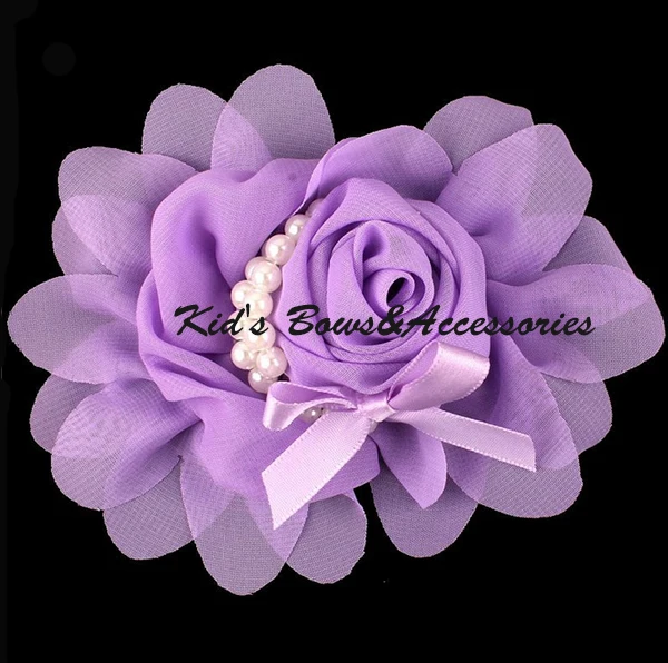 25 шт./лот Твердые Шифон Цветы Для детей повязки С Бисером Шелковой Ткани Diy