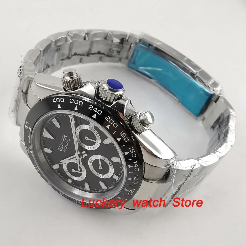 Мужские многофункциональные часы с черным циферблатом 39 мм|Мужские механические