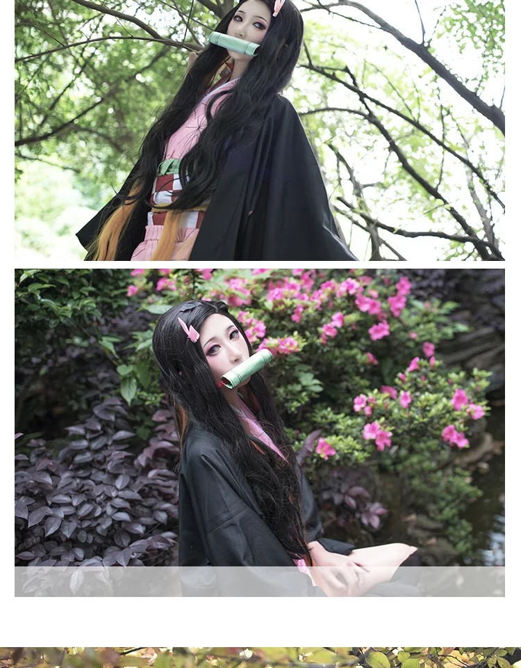 Аниме Demon Slayer Kamado Nezuko костюмы для косплея Kimetsu no Yaiba женское Розовое Кимоно костюмы на Хэллоуин для женщин парик на Хэллоуин