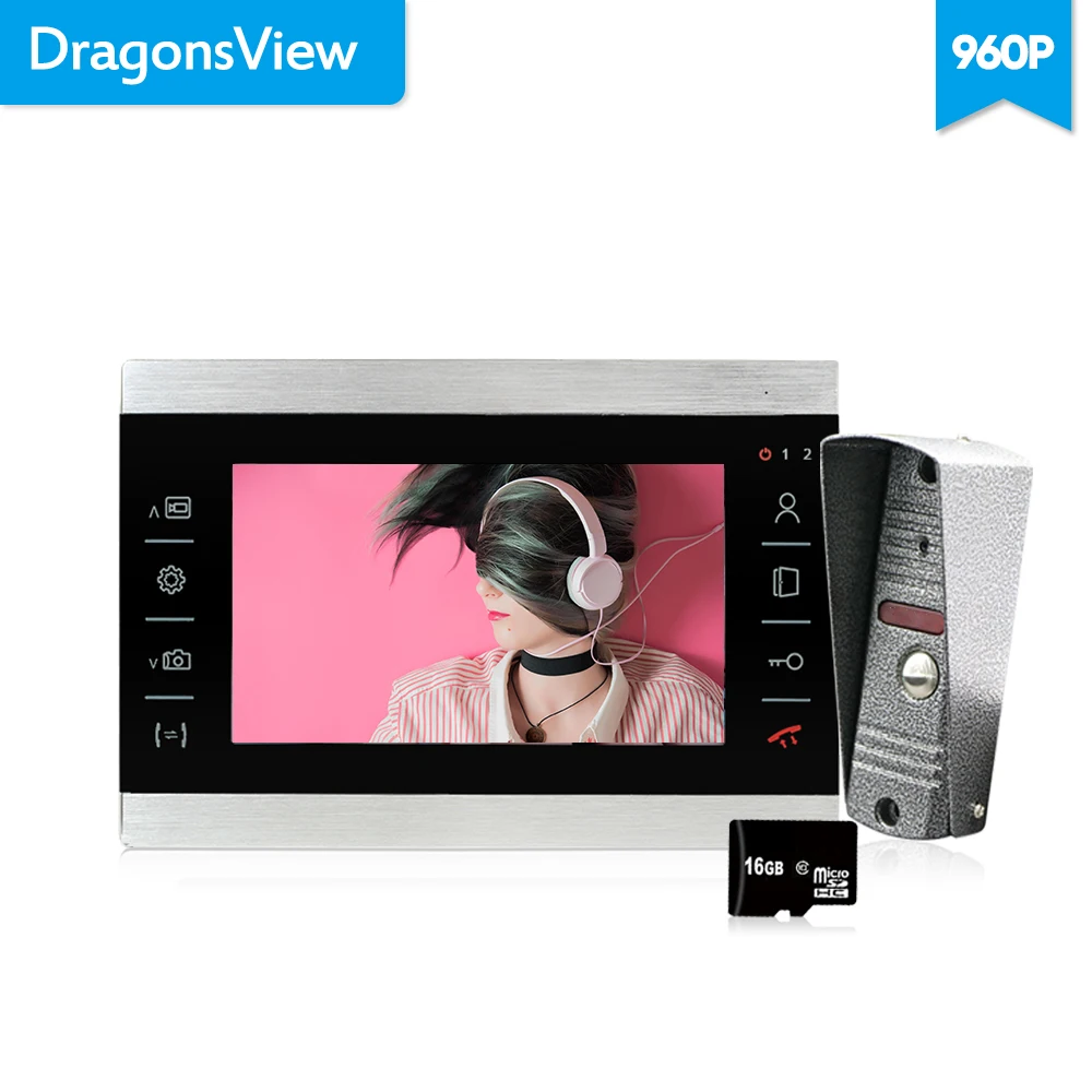 Dragonsview 7 дюймов 960P видео домофон дверной звонок Система сенсорная кнопка вратарь
