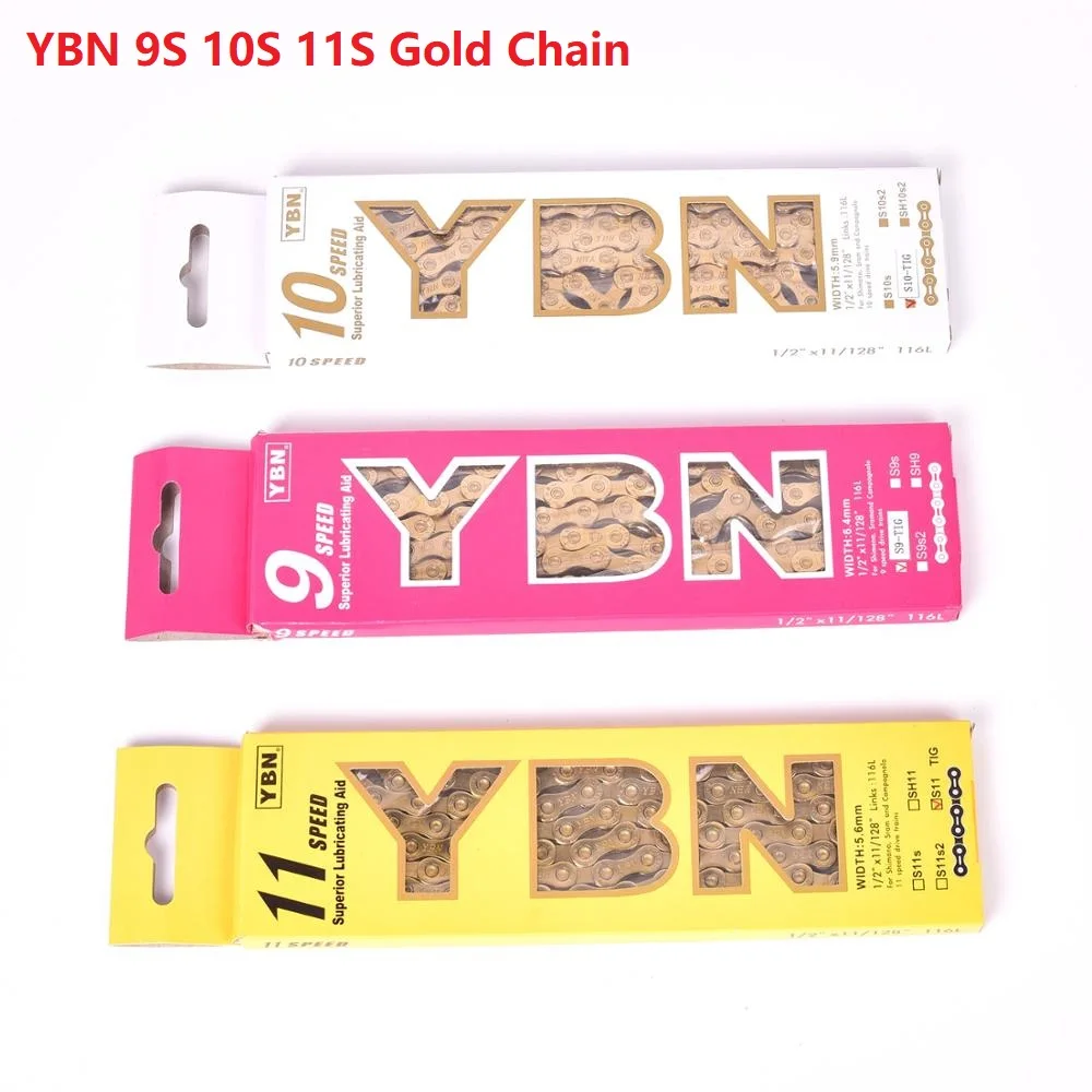 YBN 9 10 11 скоростная велосипедная цепь Золотая 116L для горного велосипеда MTB