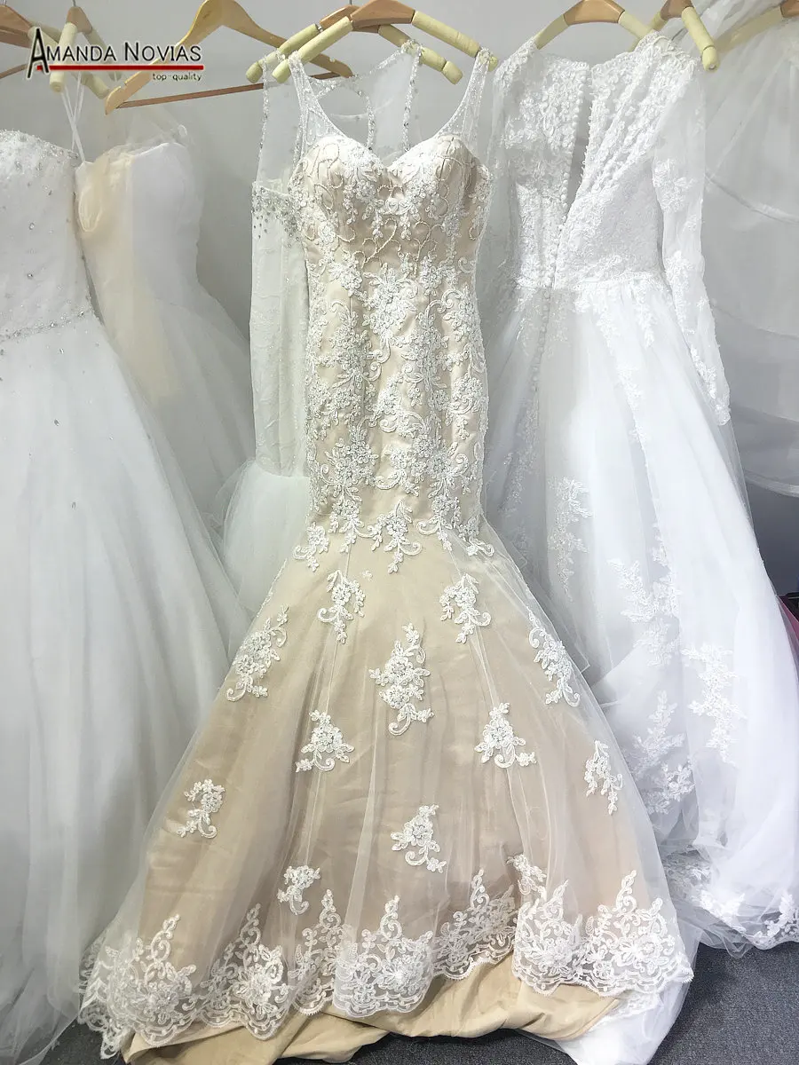 Женское свадебное платье Русалка цвета шампань без бретелек|mermaid wedding dresses|wedding