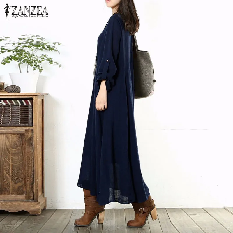Модное осеннее платье 2020 женские винтажные повседневные свободные длинные