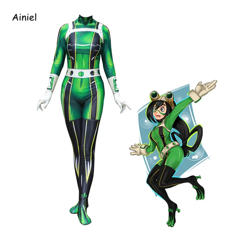 

Ainiel Anime My Hero Academia Froppy Tsuyu Asui Cosplay Costume Spandex Zentai Bodysuit Suit Women Girl Halloween Kids and Adult