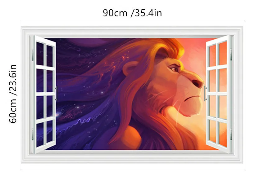 B305 Мультфильм Лев Настенная роспись Король животных поддельные 3d окна виниловые наклейки детская комната украшения фильм плакат 90*60 см 4 стиля - Цвет: B305