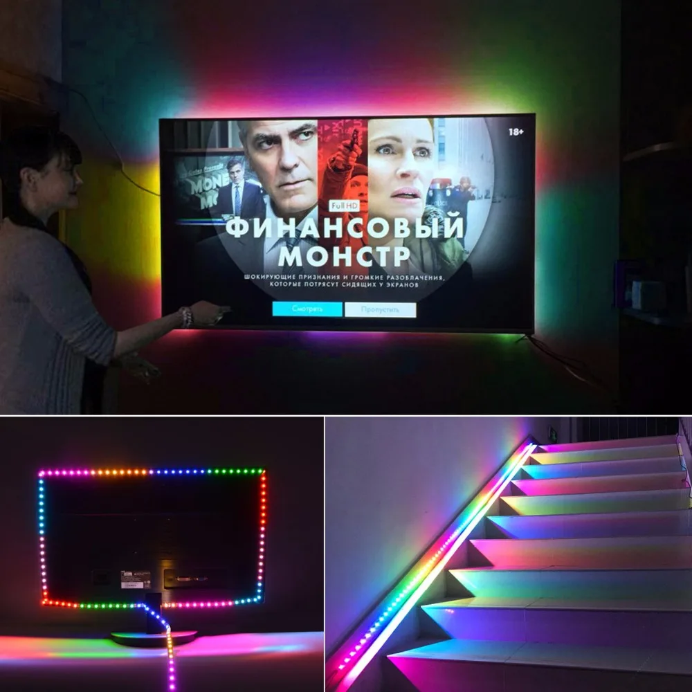 Пиксельная Светодиодная лента с зарядным устройством USB 5 В RGB 5050 SMD внутренняя