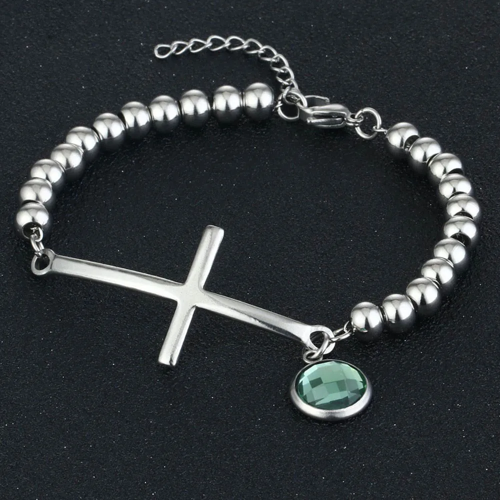 Green Bead Religion San Benito медаль кулон браслет для женщин Бусы из нержавеющей стали металлический крест Strand браслет вера Ювелирные изделия Подарки MN47 - Окраска металла: Green Bead