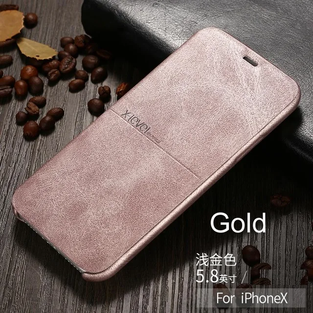 X-Level Экстремальный кожаный чехол-книжка для iPhone X XR XS Max Ретро винтажный Чехол-книжка для iPhone 11 7 Plus 8 Plus 6S Plus 5S - Цвет: Gold
