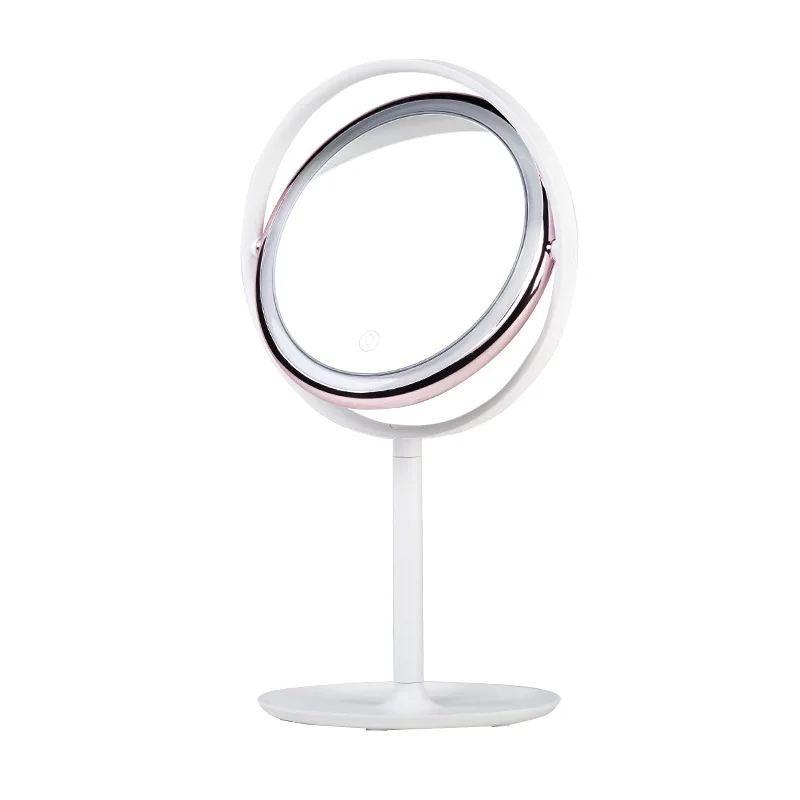 New 360 degree rotating metal round USB rechargeable LED desktop creative folding touch dimming makeup mirror lamp | Освещение
