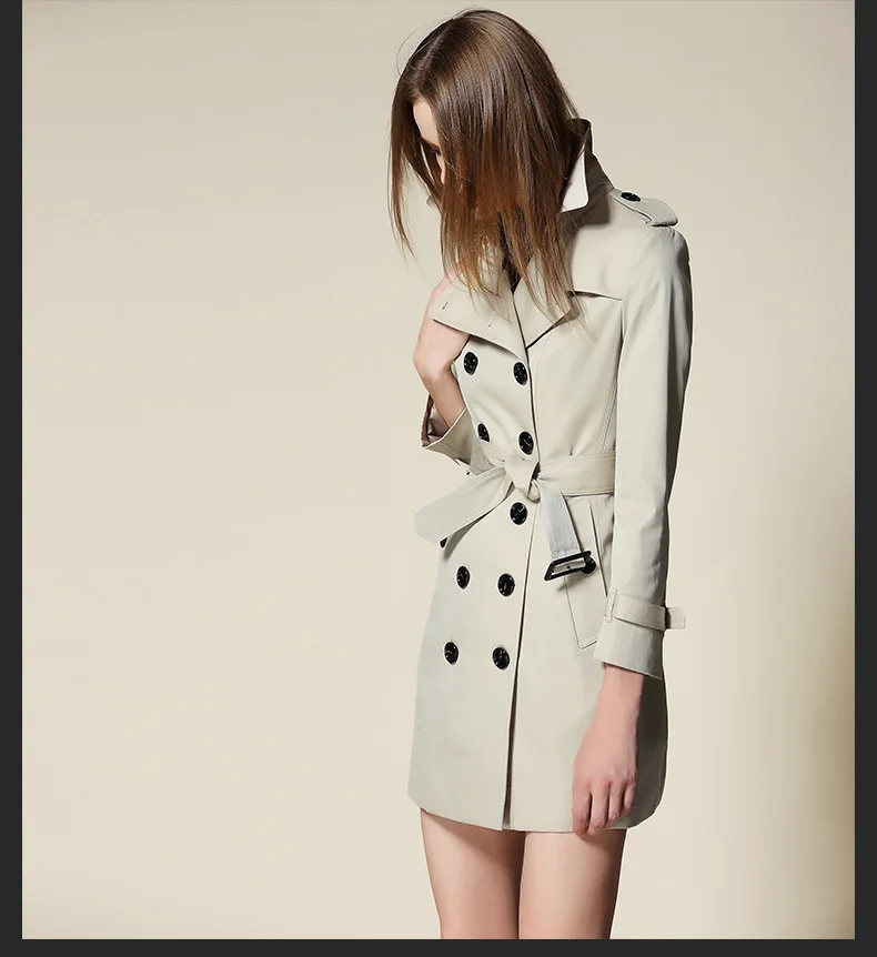 New Runway Autumn Women's Trench Cotton Slim Female British Brand Designer Classical Double Buttons Belt Outwear Coats Hot