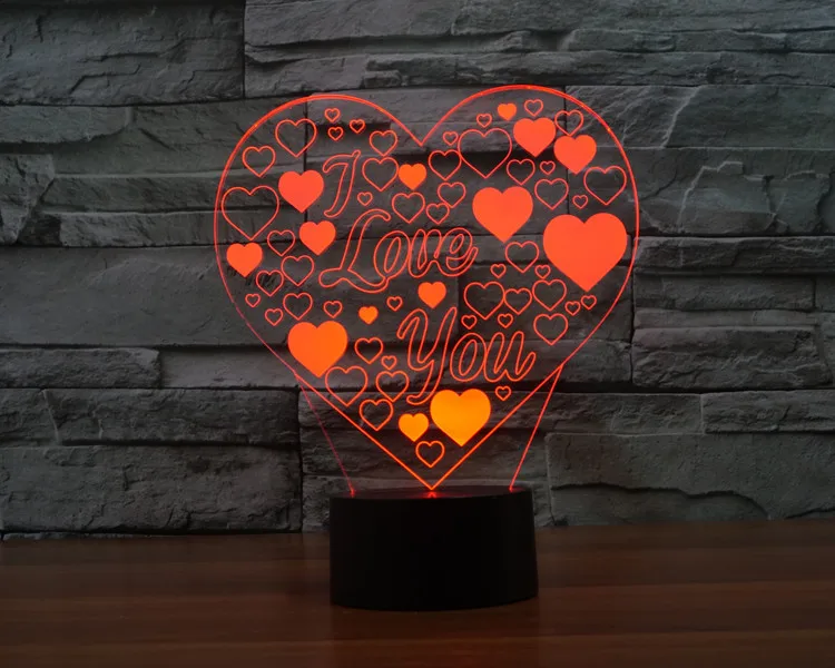 [Семь Неоновые] любовь сердце акриловый 7 Цвета Изменение Настольная лампа 3D