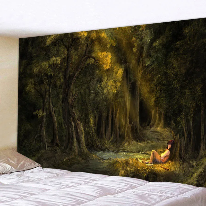 

Forest scenic Tapestry Green Landscape Wall Hanging Tapestries Bedspread Yoga Mat Beach Towel Table Picnic Blanket