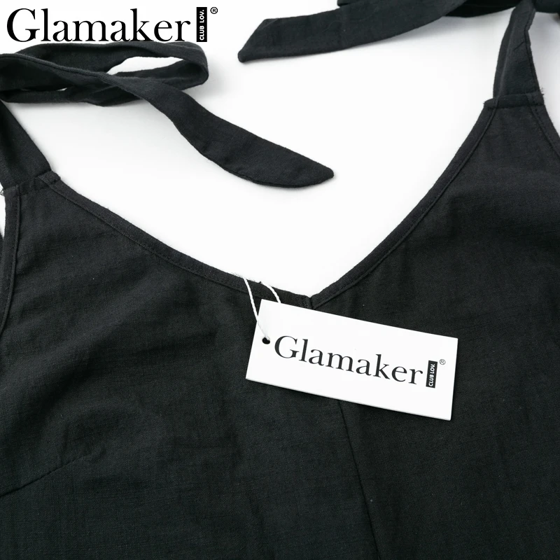 Glamaker черный с открытыми плечами открытая спина сексуальный комбинезон женский свободный без рукавов Элегантный jumsuit Женский Летний Пляжный комбинезон для вечеринки