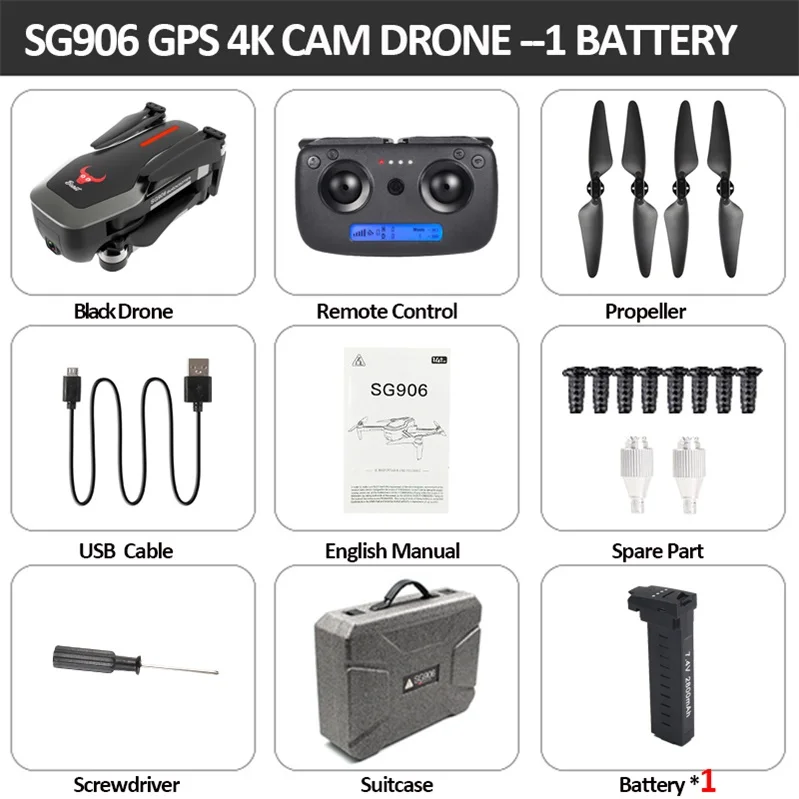 black 1BAT PBox Beast SG906 gps 5G wifi FPV с 4K Ультра прозрачной камерой бесщеточный складной X193 Радиоуправляемый Дрон Квадрокоптер RTF черный VS F11 B4W - Цвет: black 1BAT PBox