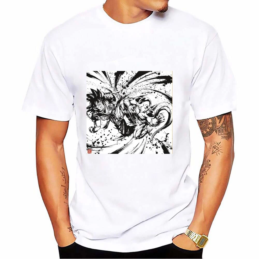 Летняя хлопковая забавная футболка Dragon Ball Z Мужская с принтом Сон Гоку модная