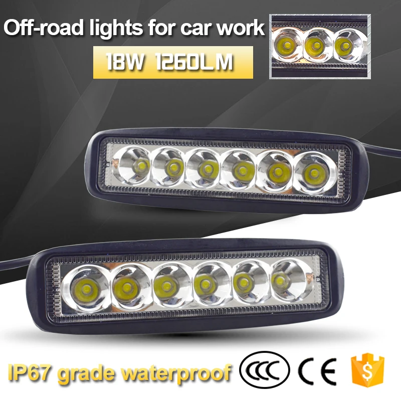 Luz de trabajo de inundación para vehículos todoterreno, luces LED DRL de 18w, 9-32V, 4WD, 12 voltios, 1 unidad, 2 piezas