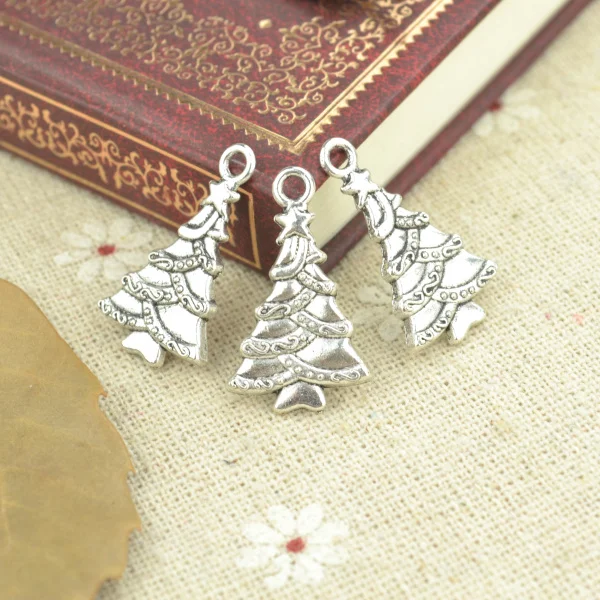25pcs alloy Tibetan Silver Plated Christmas tree Charms Pendants for Jewelry Making DIY Handmade Craft 25*15mm Q208 | Украшения и