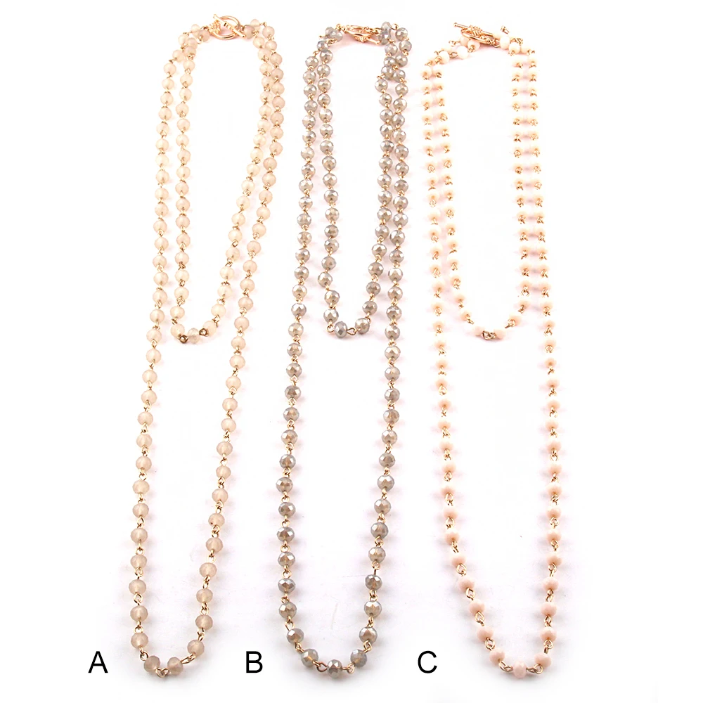 Free Shipping Fashion Bohemian Tribal Jewelry 6mm Glass Crystal Rosary Chain Double layer Long Necklace Women Ethnic | Украшения и