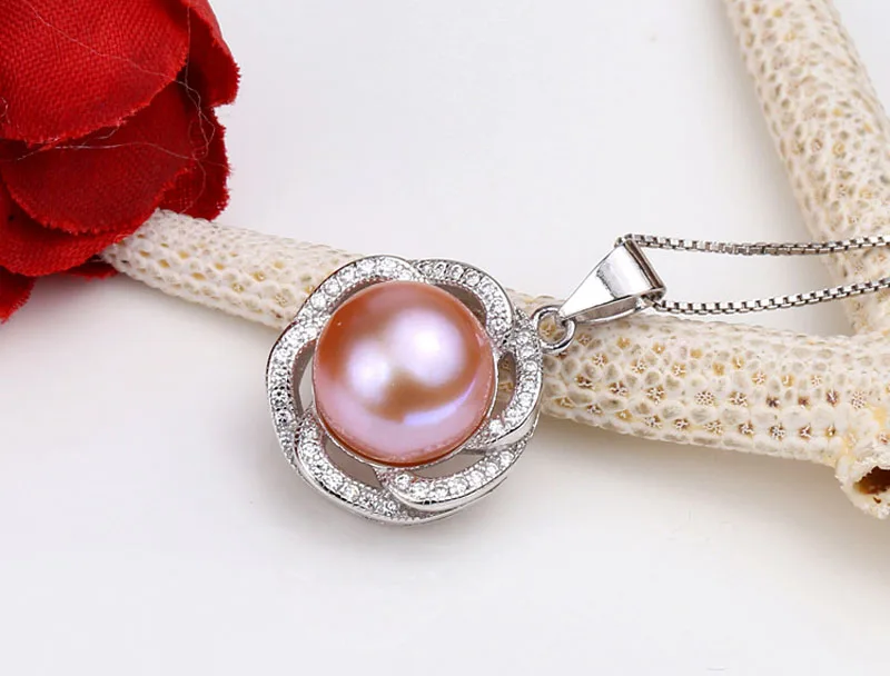 purple pearl pendant Модные жемчужные Ювелирные наборы, натуральный пресноводный жемчуг, ожерелье, серьги, кольцо, 925 пробы, серебряные ювелирные изделия, подвески для женщин - Цвет камня: purple pearl pendant