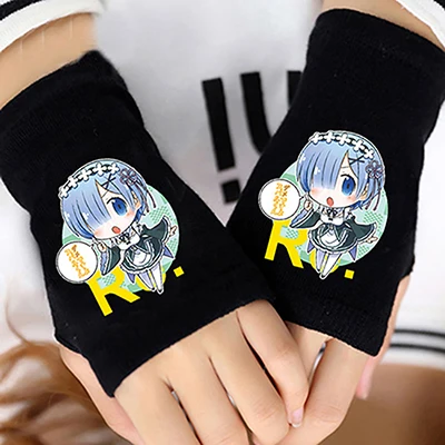 A Мода Аниме Re zero Rem Finger Хлопковые вязаные наручные перчатки рукавица аксессуары для влюбленных Косплей Теплый косплей подарок без пальцев - Цвет: A