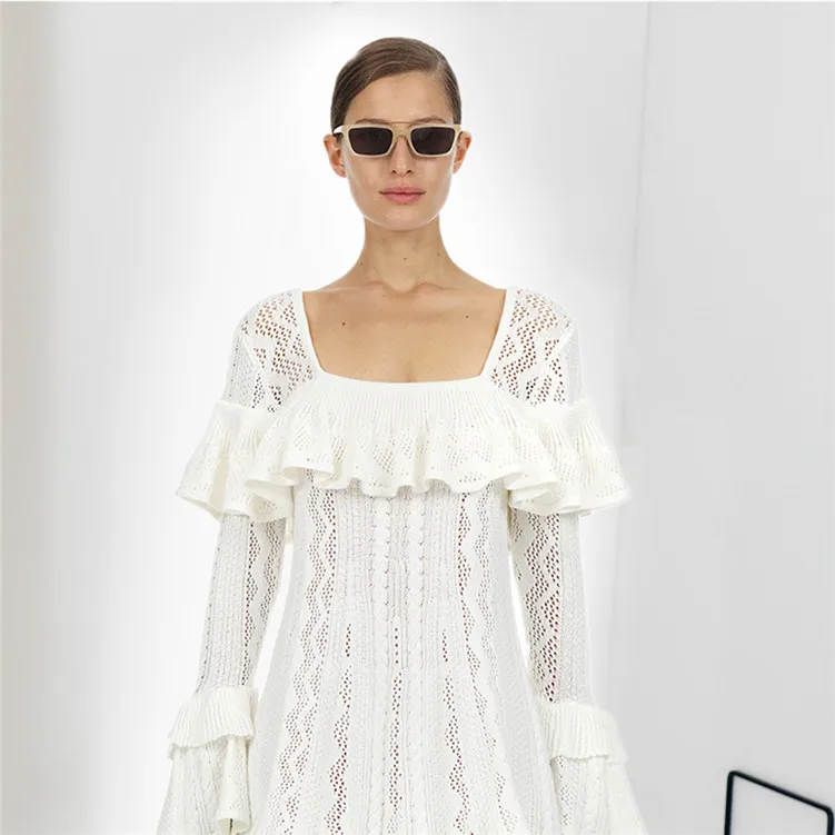 Подиумное дизайнерское летнее женское мини белое платье сексуальное ажурное